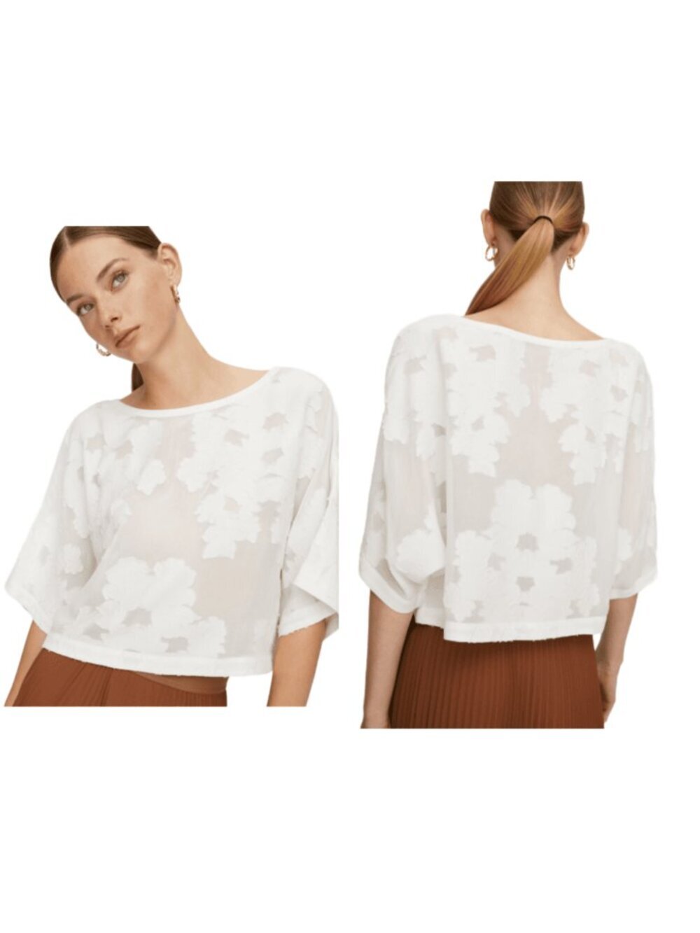 Wilfred Blayze White Cropped Floral Blouse Top
